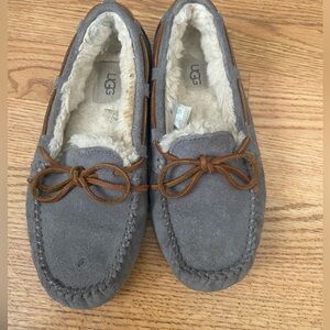 UGG Gray and Cream Fleece-Lined Slippers